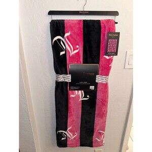 Juicy Couture Pink Black Stripes Throw Blanket
